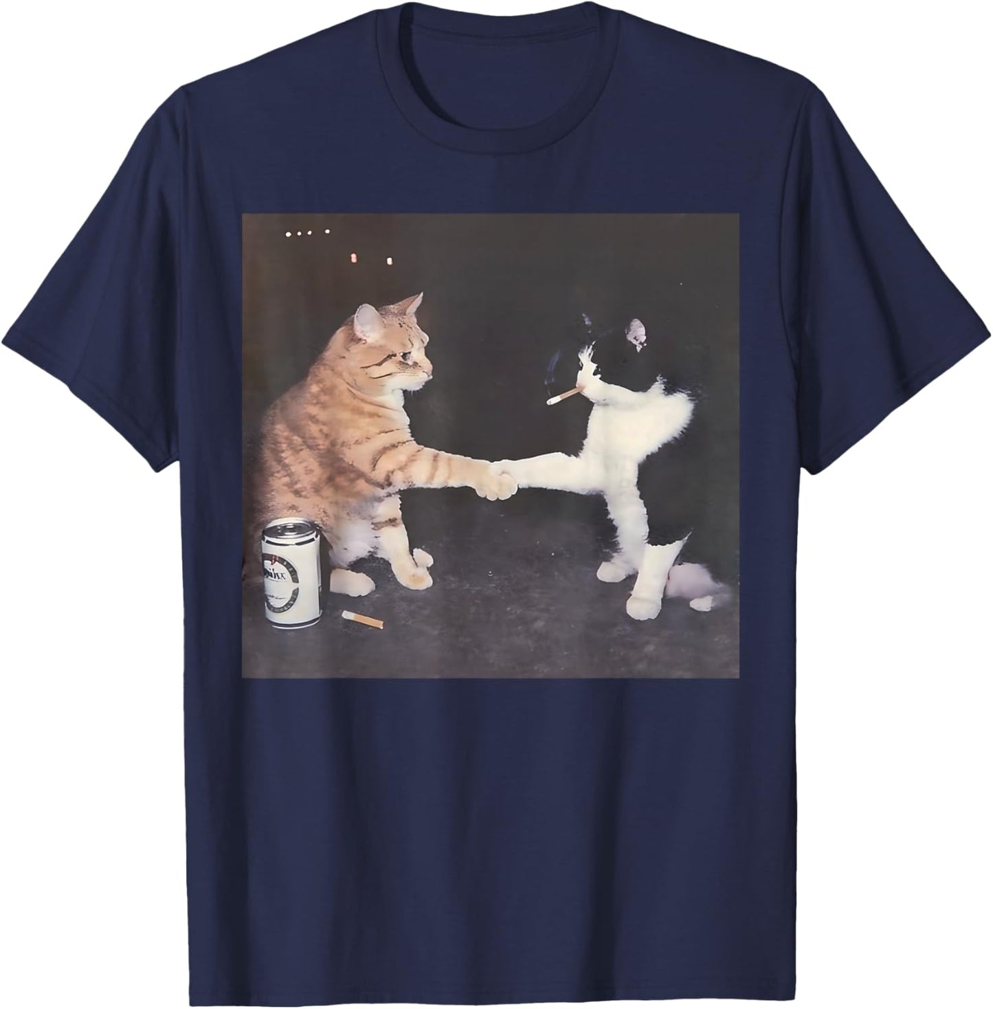 Funny Cigarette Smoking Cat Vintage Cat Meme T-Shirt - T-Shirt | Navy