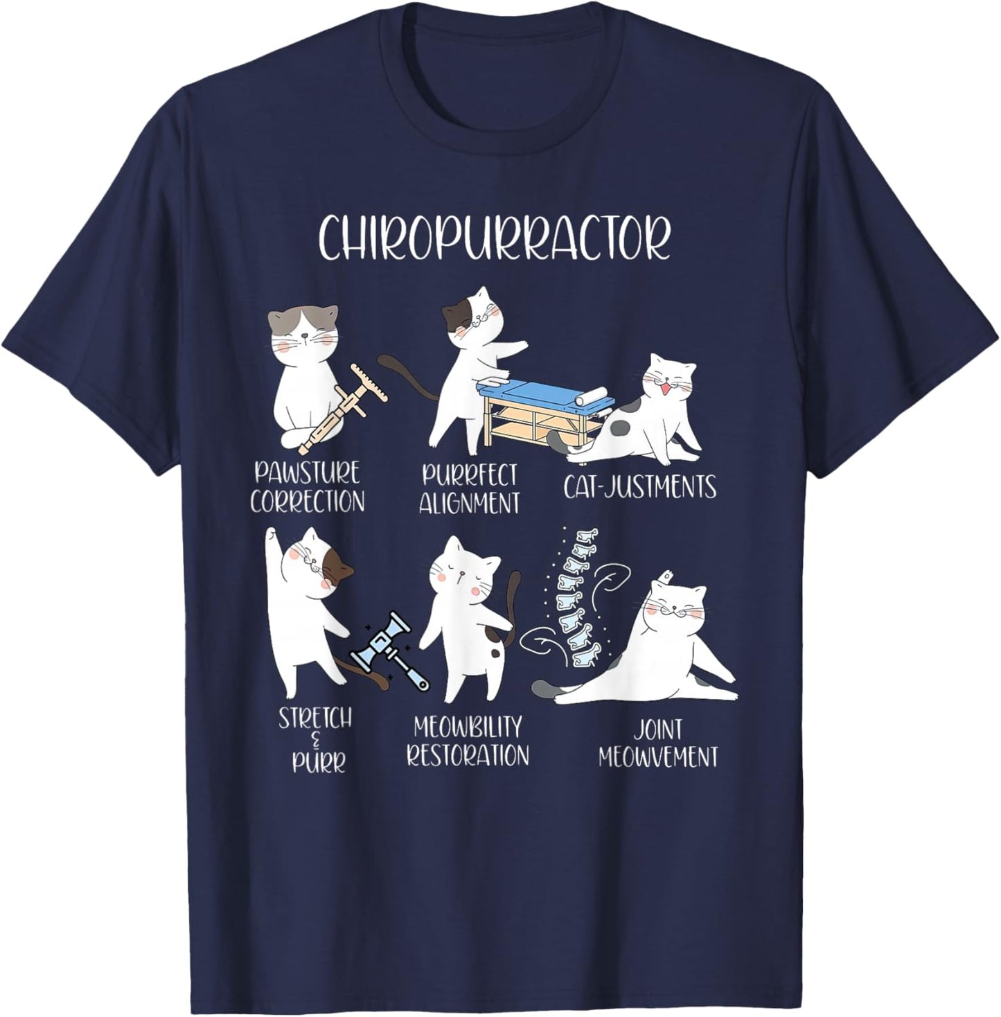 Chiropurractor Chiropractor Cat Spine Orthopedics Vet Tech T-Shirt - T-Shirt | Navy