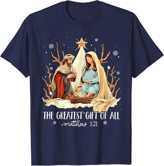 The Greatest Gift All Christmas Nativity Jesus Christian T-Shirt - T-Shirt | Navy