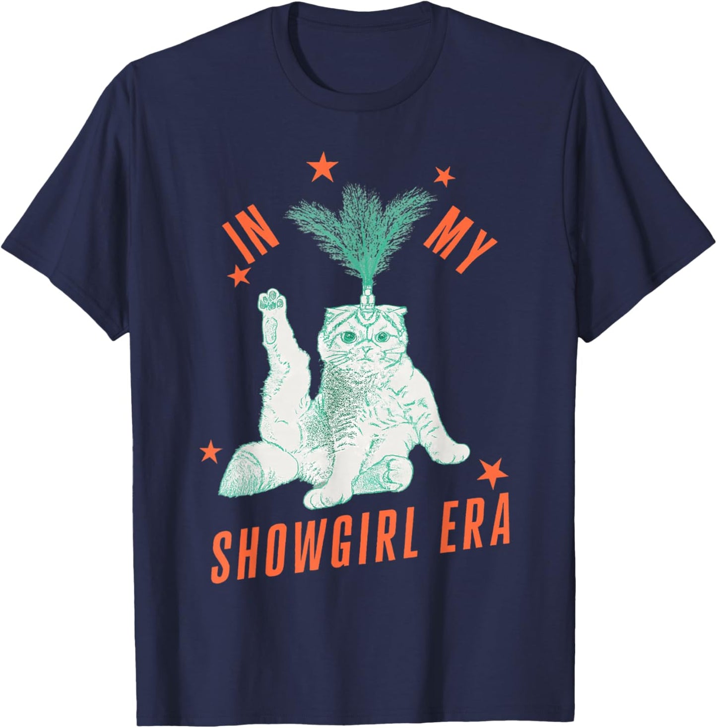 Funny Cat in Showgirl Costume Retro Humor T-Shirt - T-Shirt | Navy