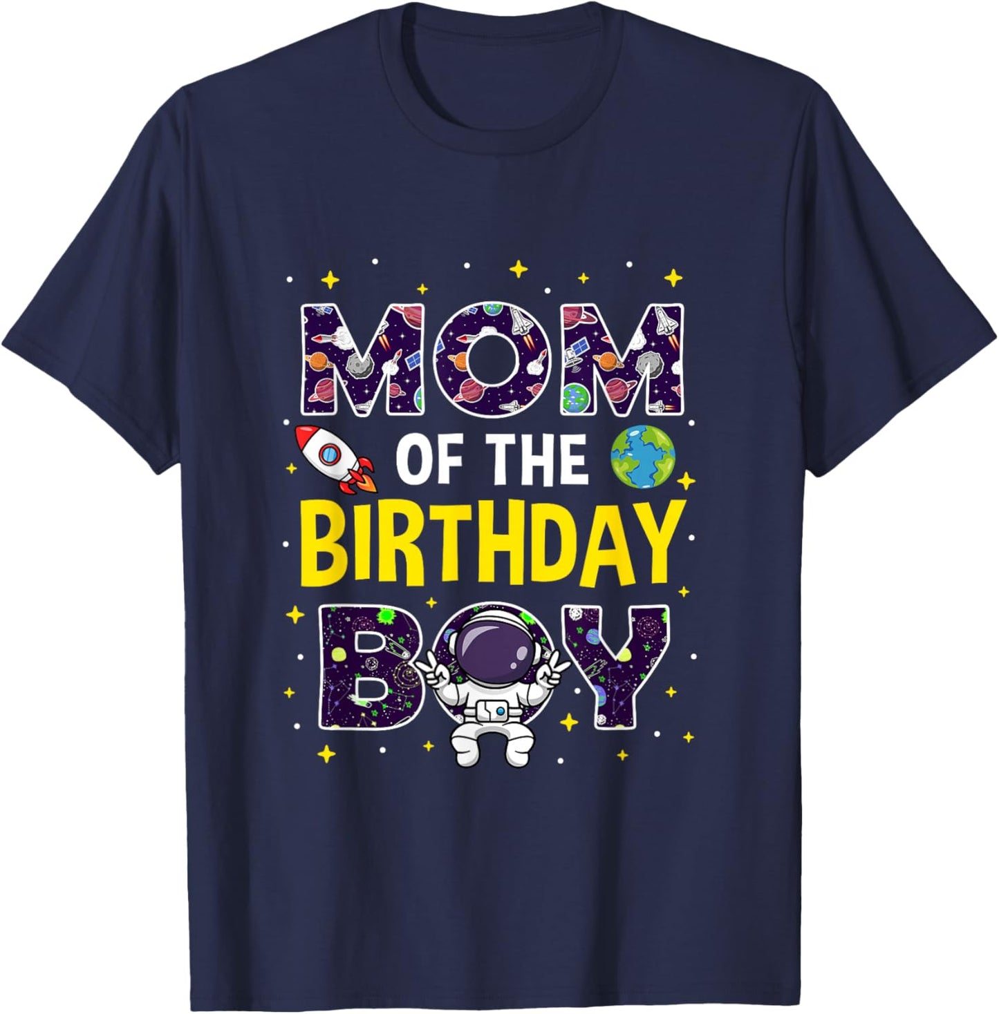 Mom of The Birthday Boy Space Astronaut Birthday Family T-Shirt - T-Shirt | Navy