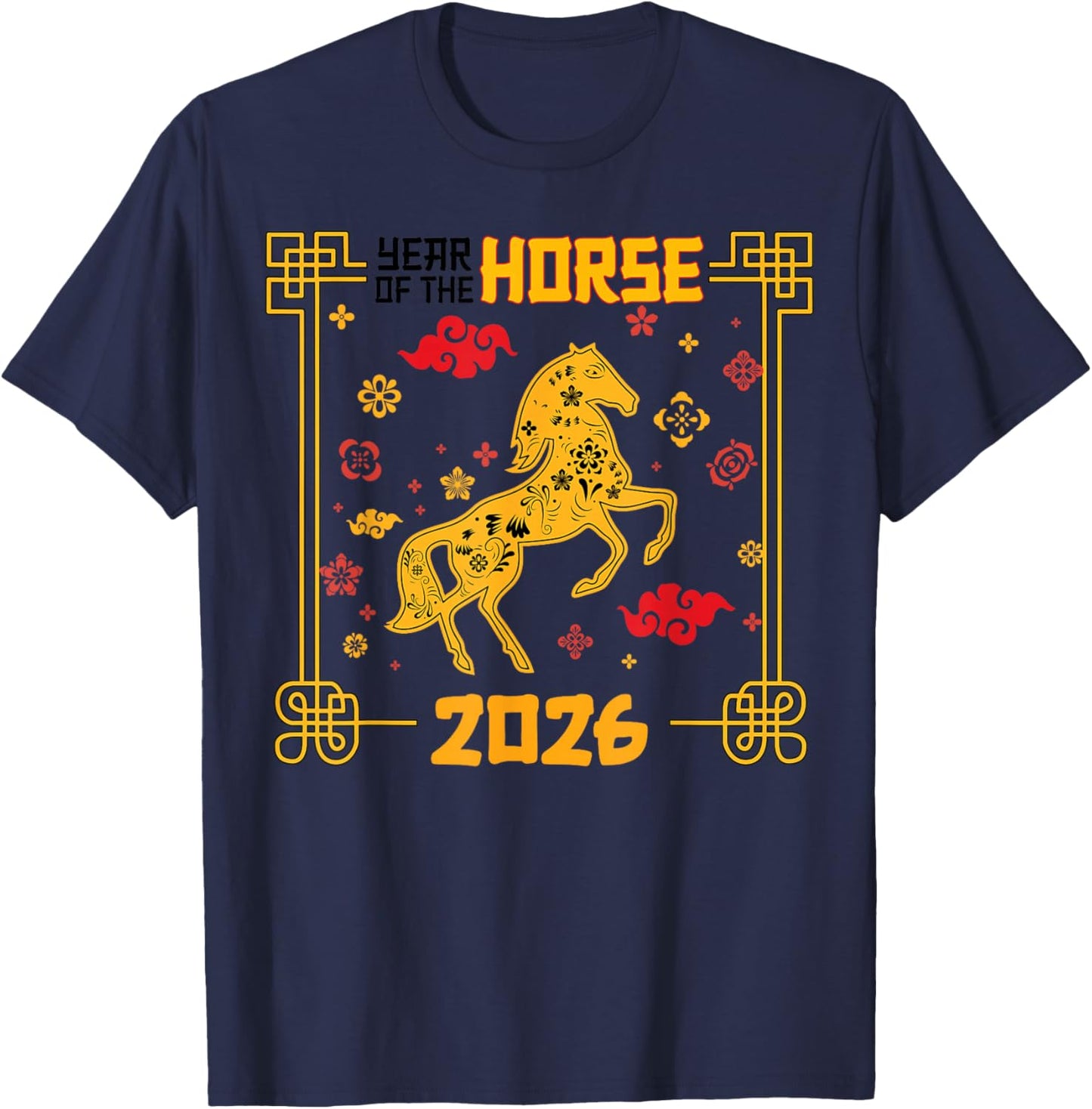 Year of The Horse 2026 Chinese New Year Lunar Zodiac Vintage T-Shirt - T-Shirt | Navy
