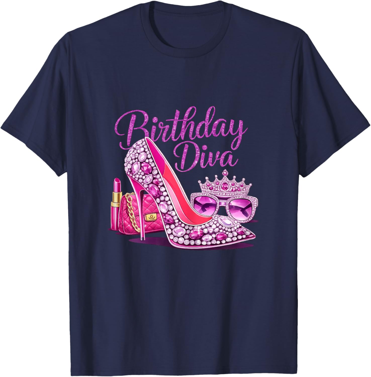 Girls Women Birthday Diva Happy Birthday Party T-Shirt - T-Shirt | Navy