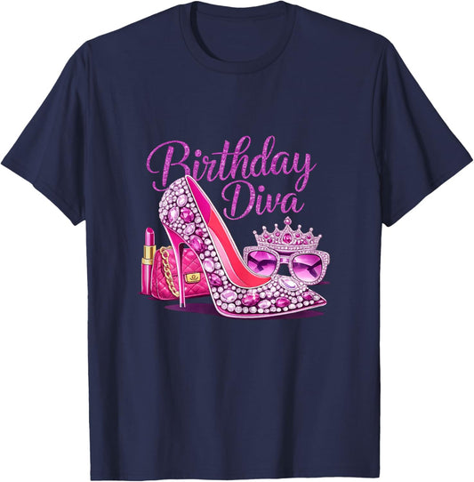Girls Women Birthday Diva Happy Birthday Party T-Shirt - T-Shirt | Navy