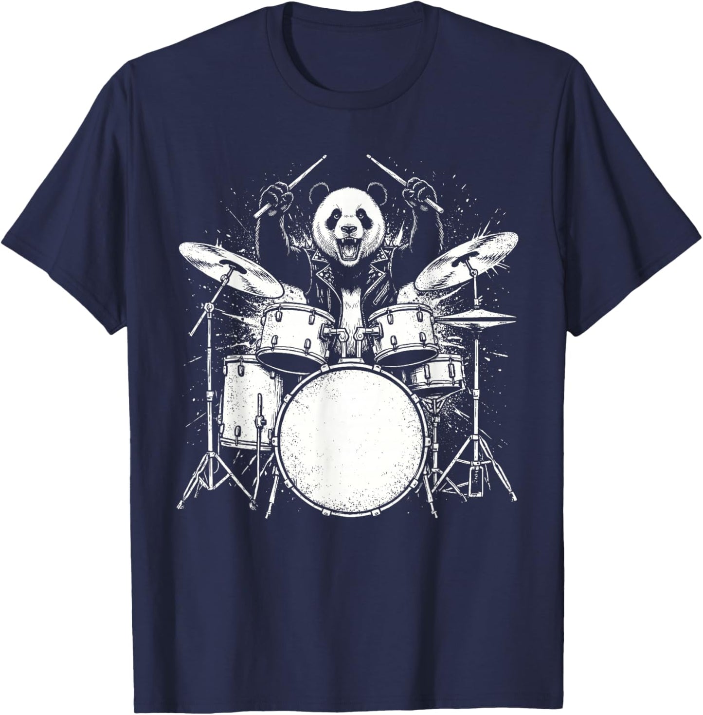 Panda Drummer Rock Wild Animal Playing Drums T-Shirt - T-Shirt | Navy