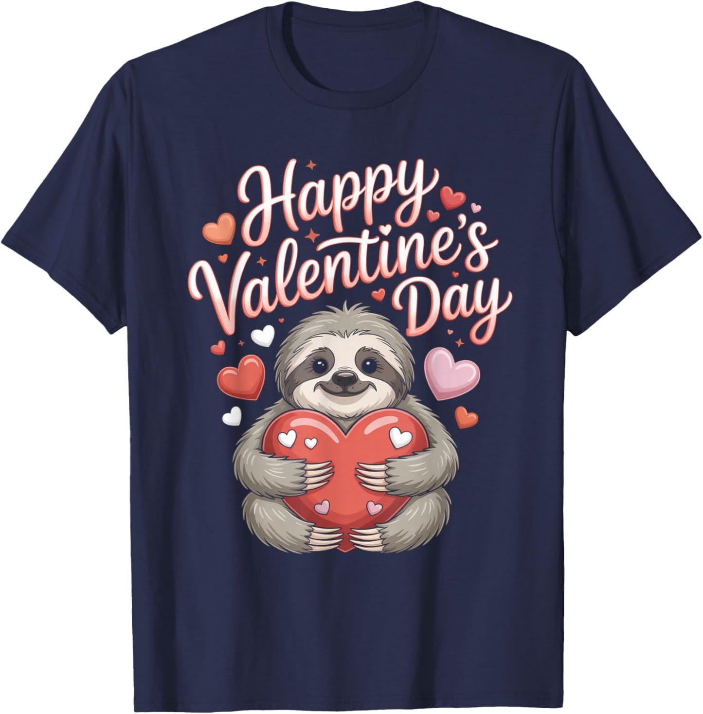 Happy Valentine’s Day Cute Sloth with Heart T-Shirt - T-Shirt | Navy