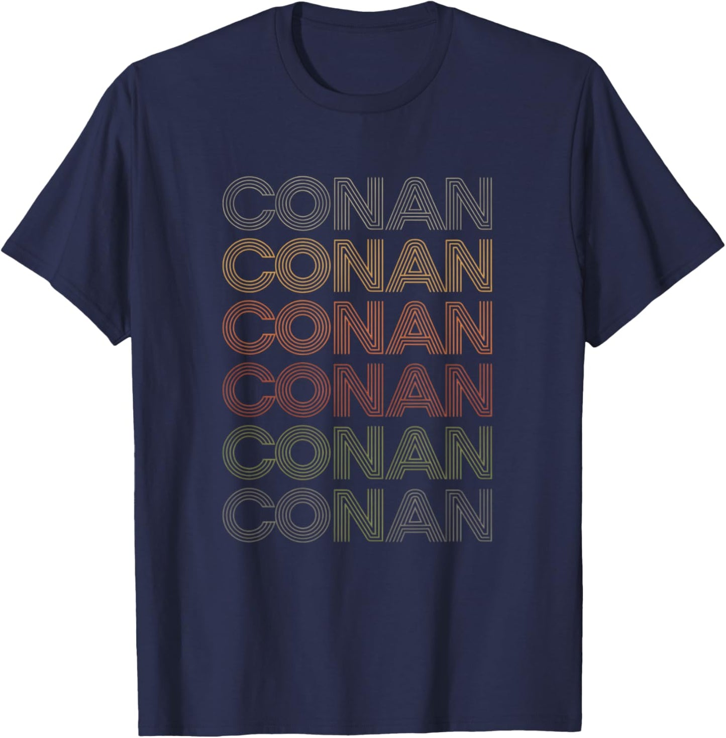 Names Conan Retro Stacked Line Name Design T-Shirt - T-Shirt | Navy