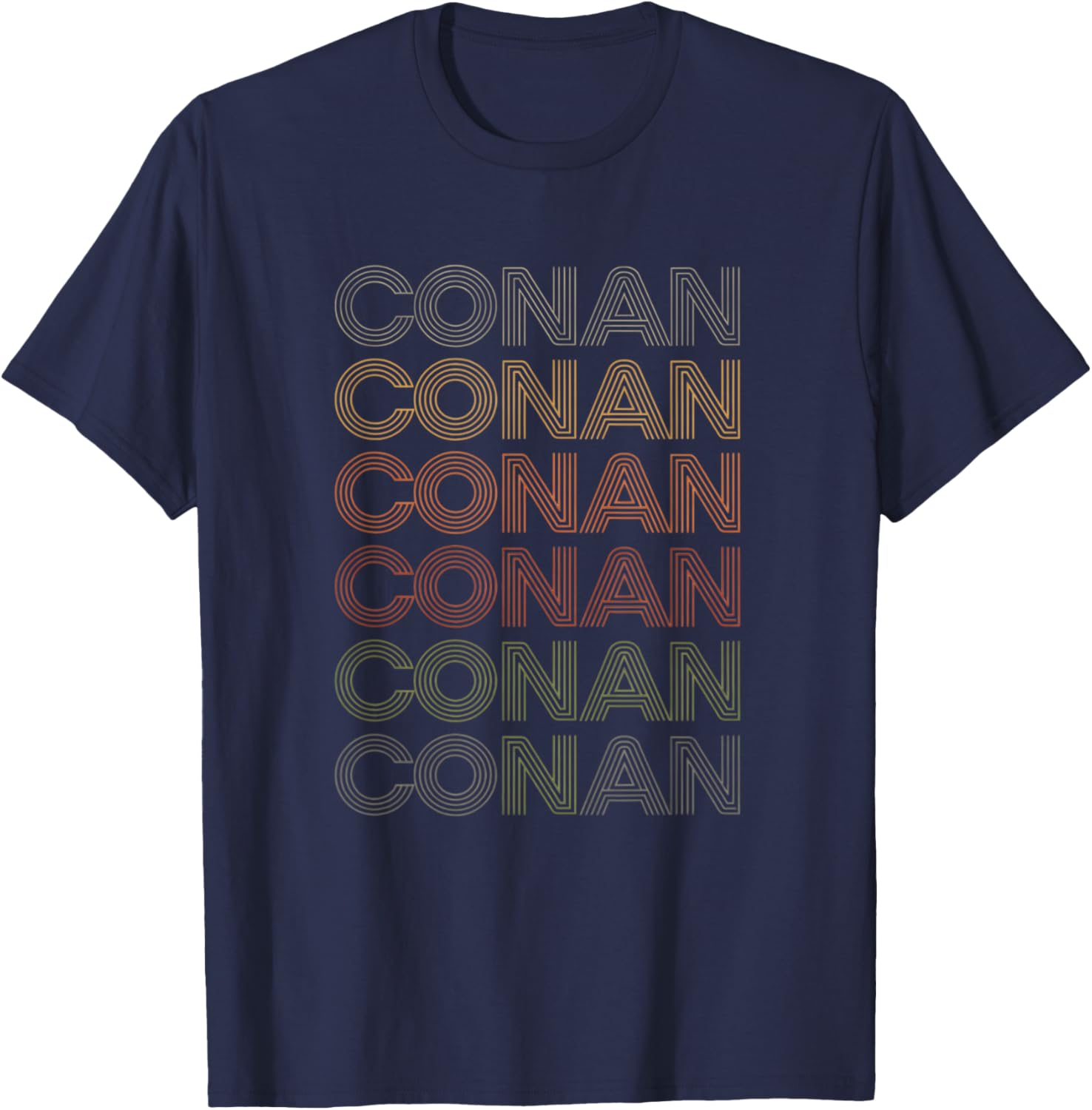 Names Conan Retro Stacked Line Name Design T-Shirt - T-Shirt | Navy