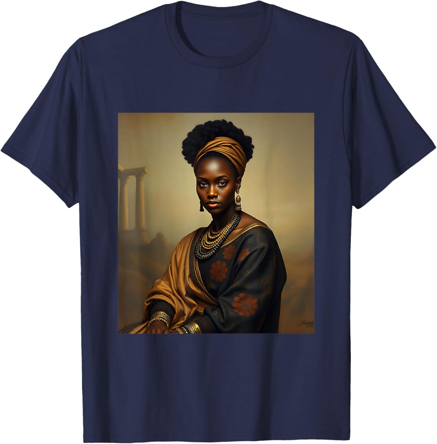 Black Melanated Mona Lisa African American History Month T-Shirt - T-Shirt | Navy