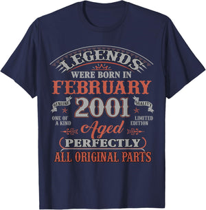 25th Birthday Gift Legend Born in February 2001 25 Yrs Old T-Shirt - T-Shirt | Navy