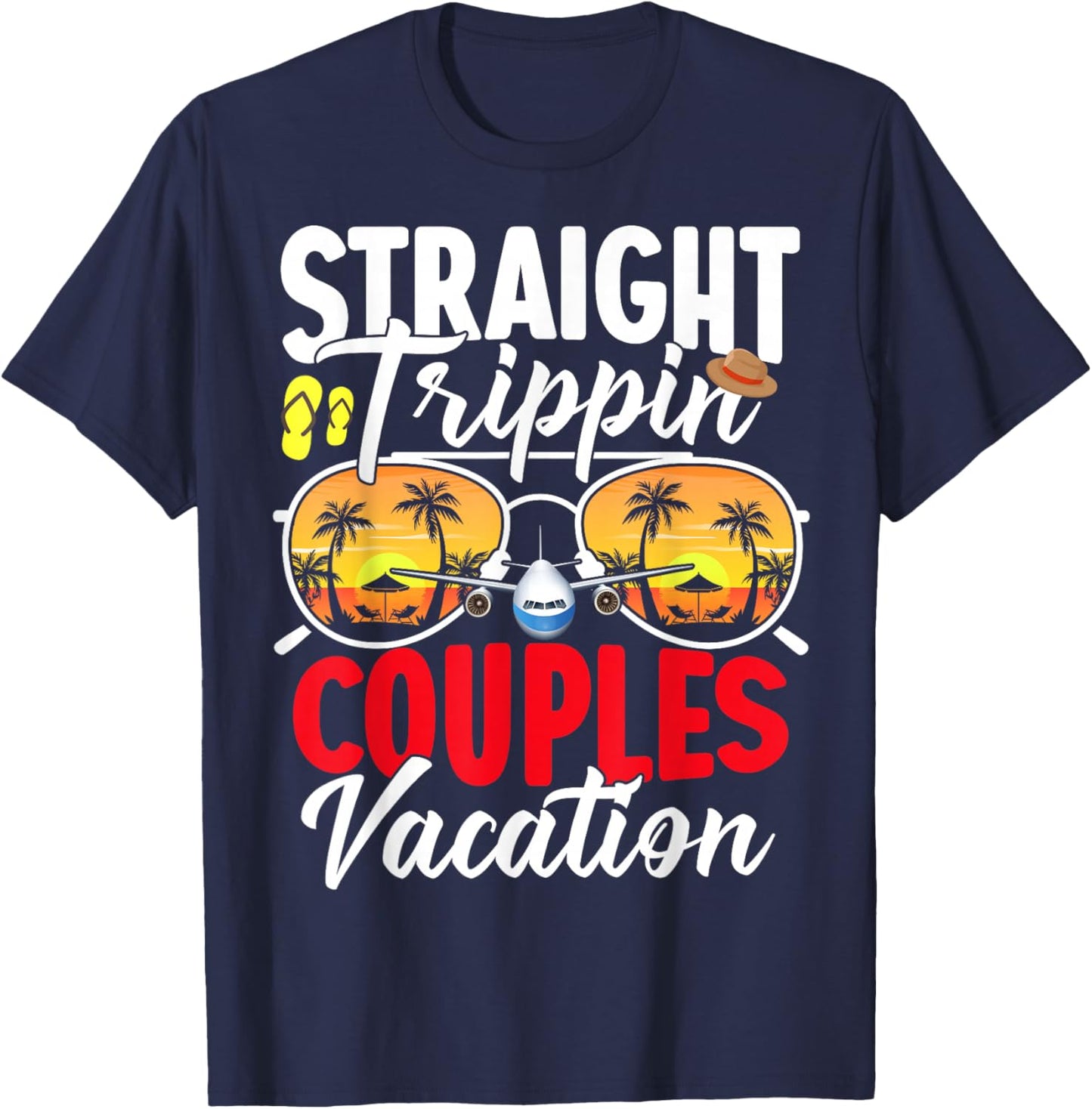 Straight Trippin Couples Trip 2026 Beach Summer Vacation T-Shirt - T-Shirt | Navy