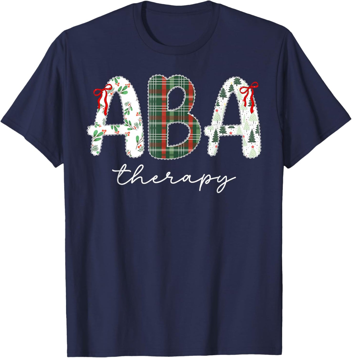 Behavior Analyst Coquette Bow ABA Therapy SPED Christmas T-Shirt - T-Shirt | Navy