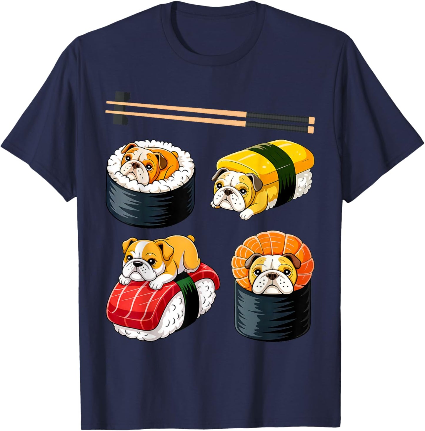 Sushi English Bulldog Funny T-Shirt - T-Shirt | Navy