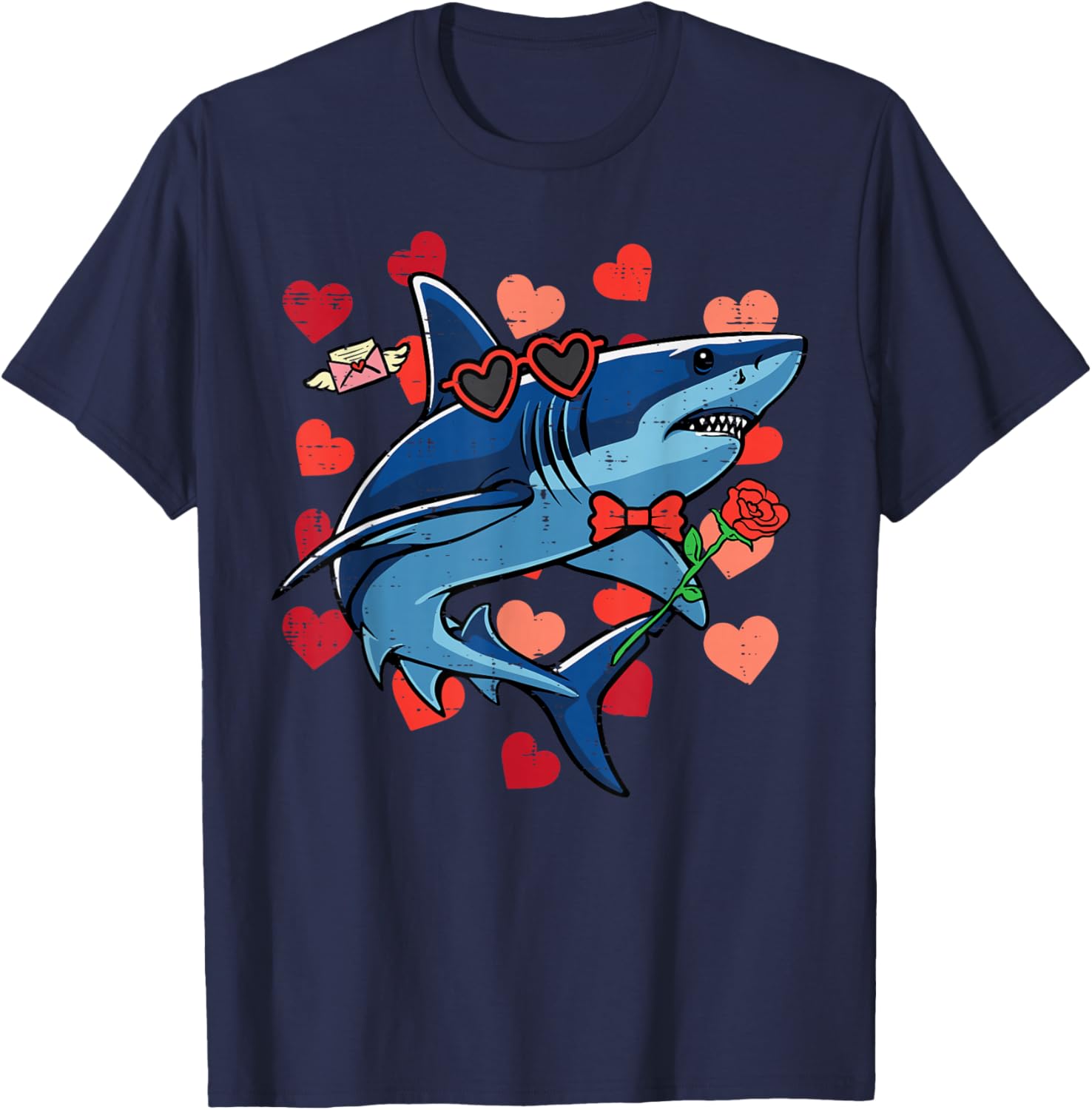 Shark Valentines Day Valentine Kids Toddler Boys Youth T-Shirt - T-Shirt | Navy