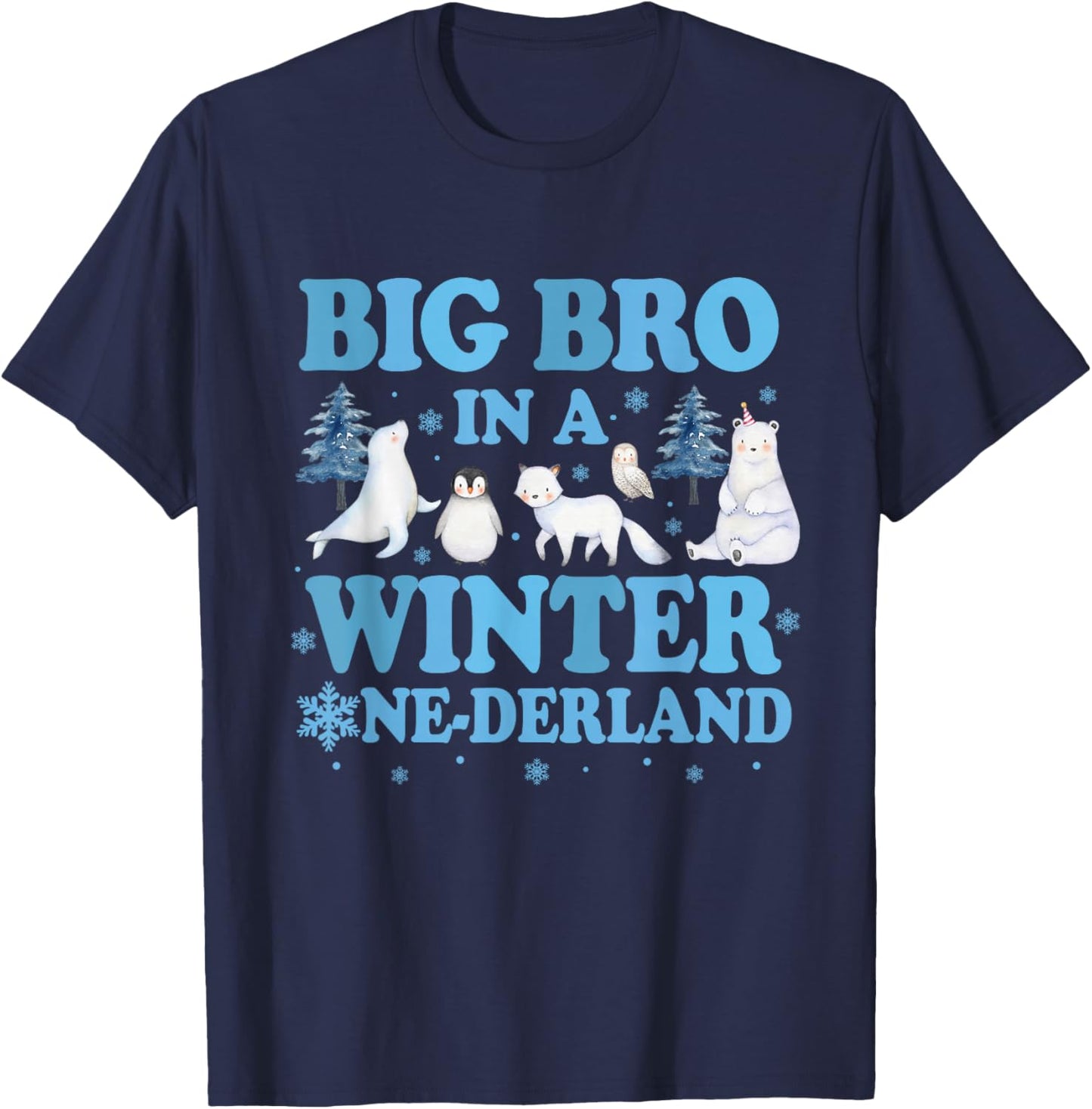 Big Bro in a Winter Onederland Birthday Boy Arctic Animals T-Shirt - T-Shirt | Navy