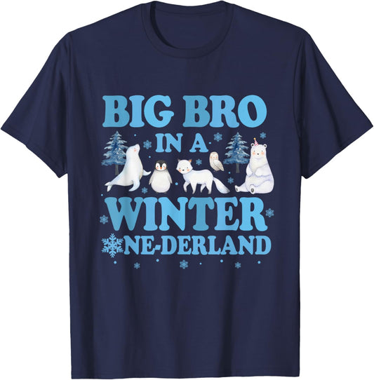 Big Bro in a Winter Onederland Birthday Boy Arctic Animals T-Shirt - T-Shirt | Navy