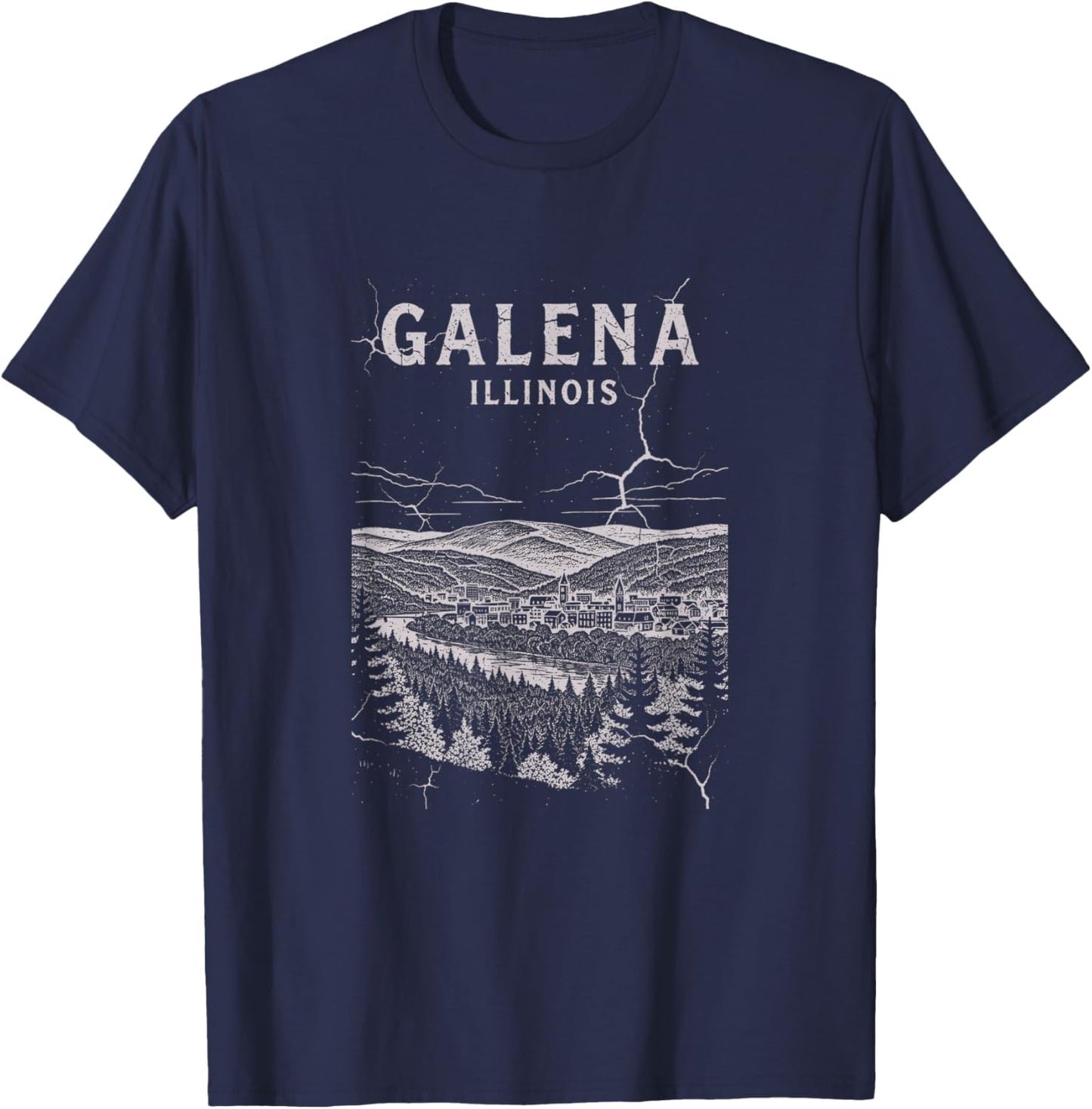 Vintage Galena Illinois Drawing Art Design T-Shirt - T-Shirt | Navy