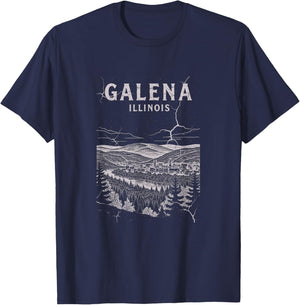 Vintage Galena Illinois Drawing Art Design T-Shirt - T-Shirt | Navy