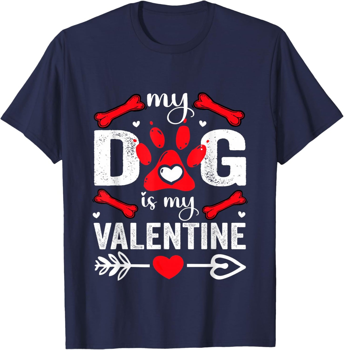 My Dog is My Valentine Cute Cat Heart Love Romantic Hearts T-Shirt - T-Shirt | Navy
