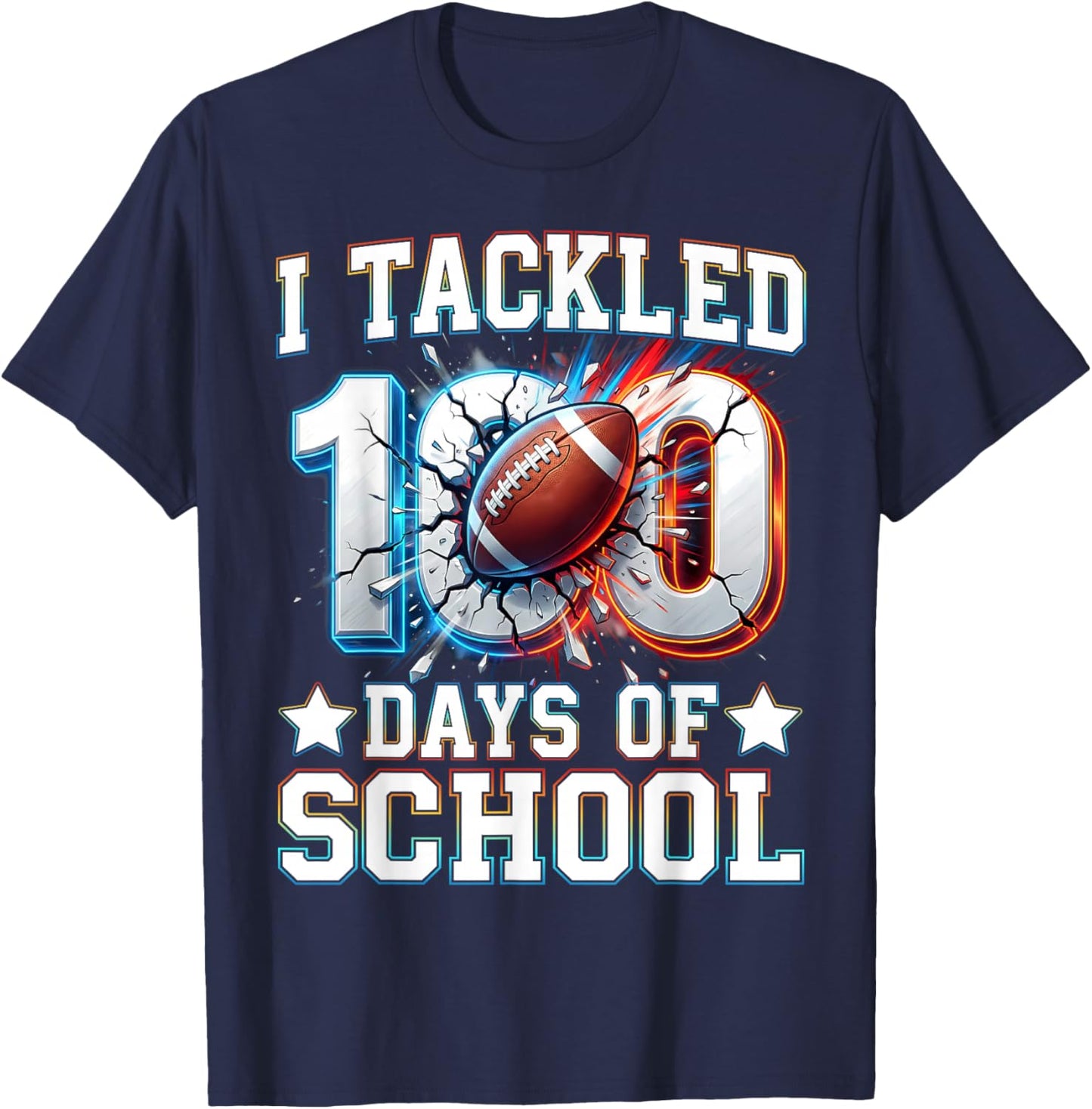 100 Days of School Boys Kids 100th Day of School Football T-Shirt - T-Shirt | Navy