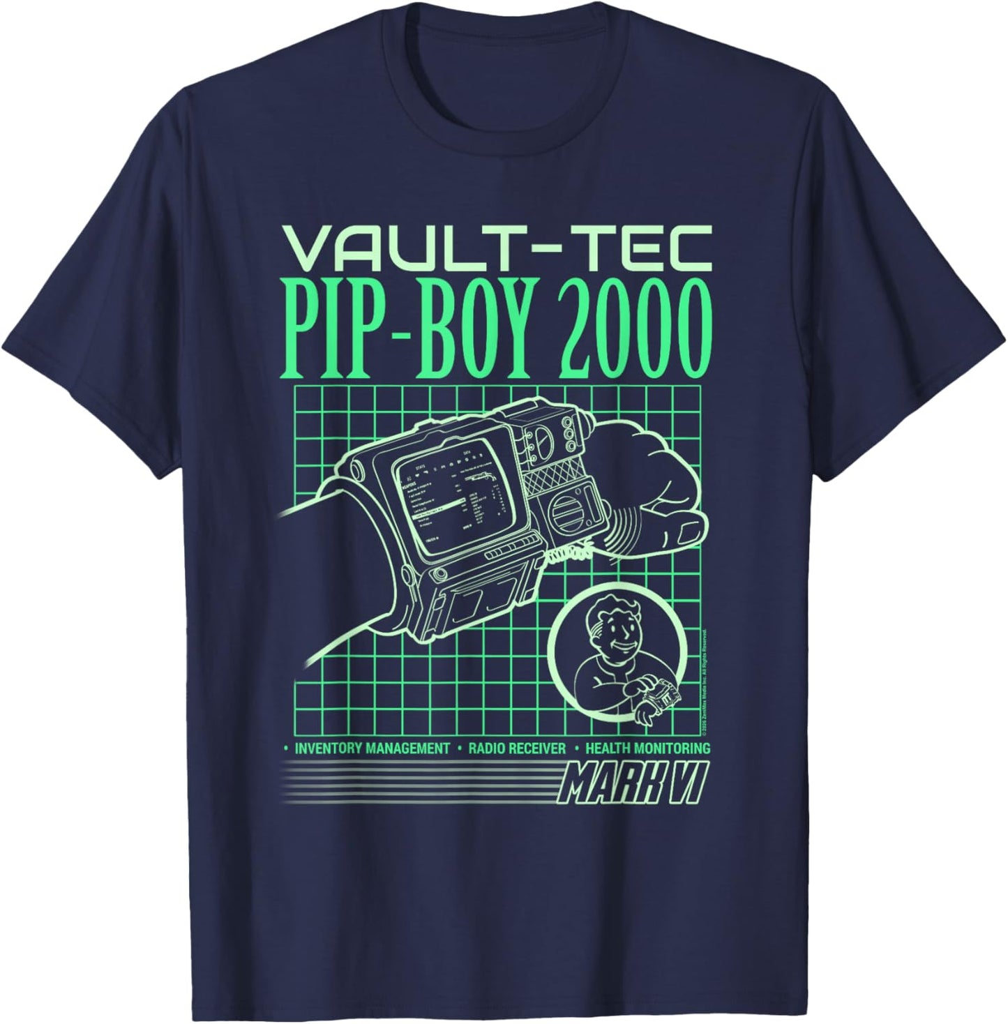 Fallout Video Game Pip-Boy 2000 Interface Retro Graphic T-Shirt - T-Shirt | Navy