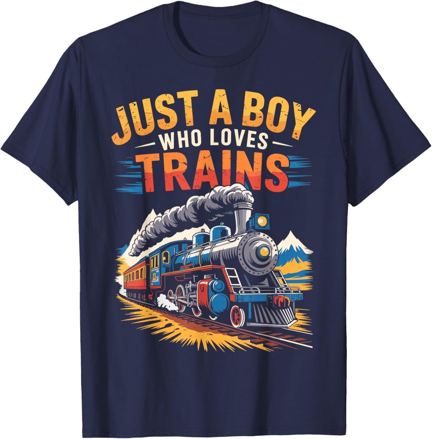Just a Boy who Loves Trains Locomotive T-Shirt - T-Shirt | Navy