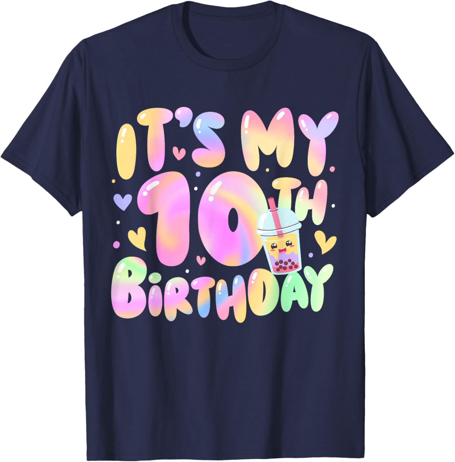 It's My 10th Birthday Bubble Boba Tea Party 10 Year Old Girl T-Shirt - T-Shirt | Navy