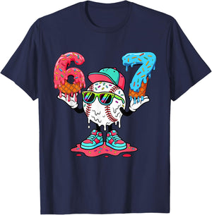 Baseball Ice Cream Drip Number 67 Player 67th Birthday Boys T-Shirt - T-Shirt | Navy