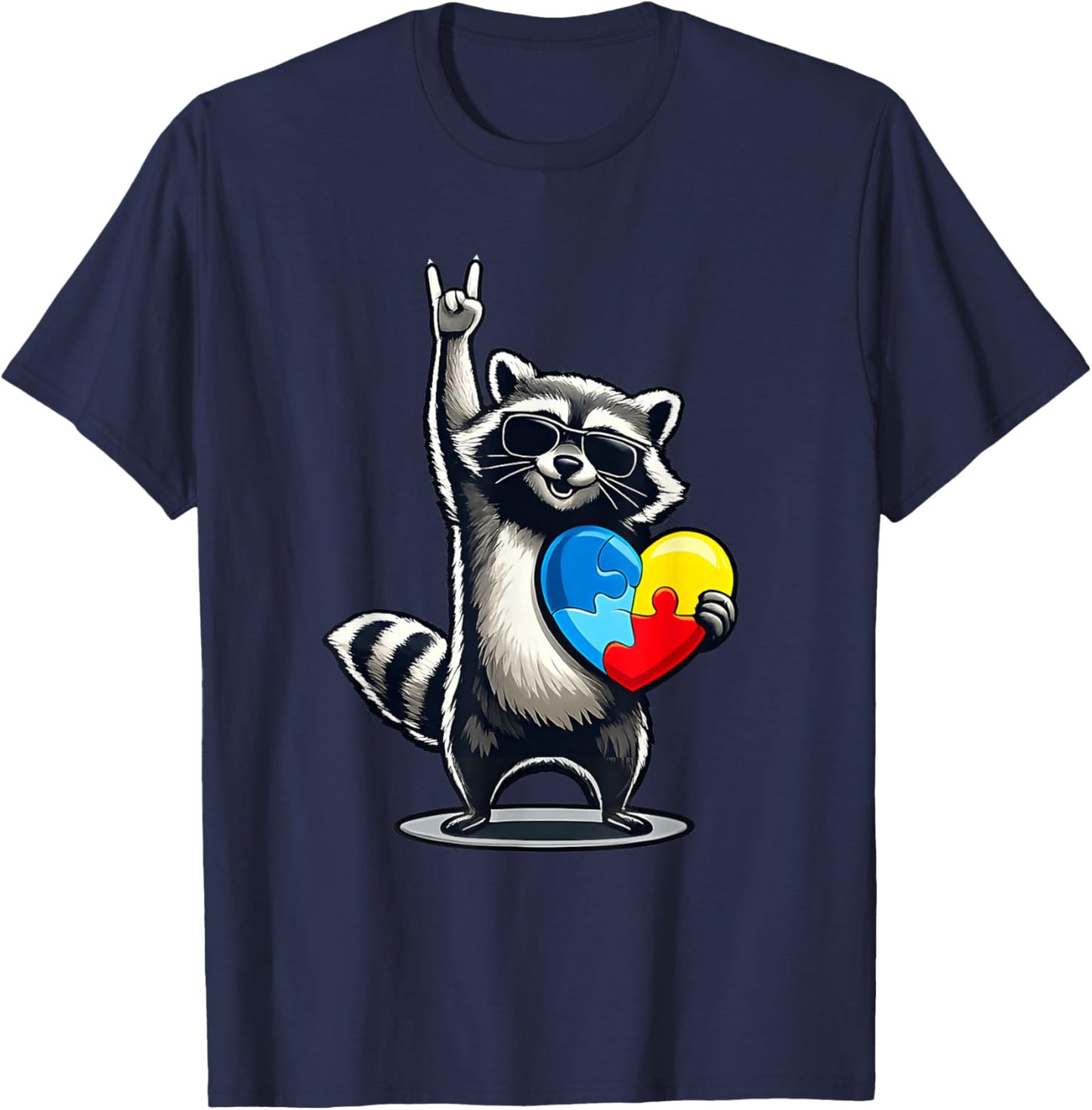 Funny Raccoon Rock On Tism Men Women Kids, Autism T-Shirt - T-Shirt | Navy