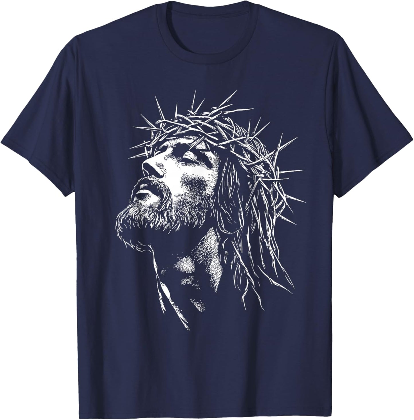 Jesus Christ with Crown of Thorns Jesus Graphic T-Shirt - T-Shirt | Navy
