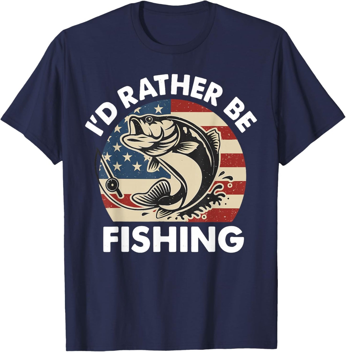 Funny I'd Rather Be Fishing American Flag Patriotic for Kids T-Shirt - T-Shirt | Navy