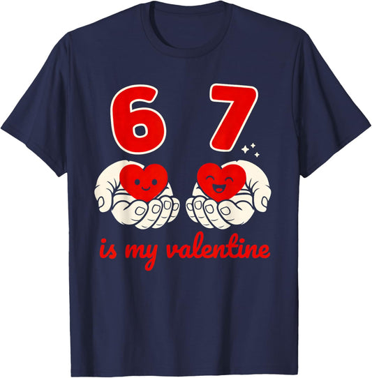 67 Valentine's Day for Boys Kids 6 7 Meme Six Seven Heart T-Shirt - T-Shirt | Navy