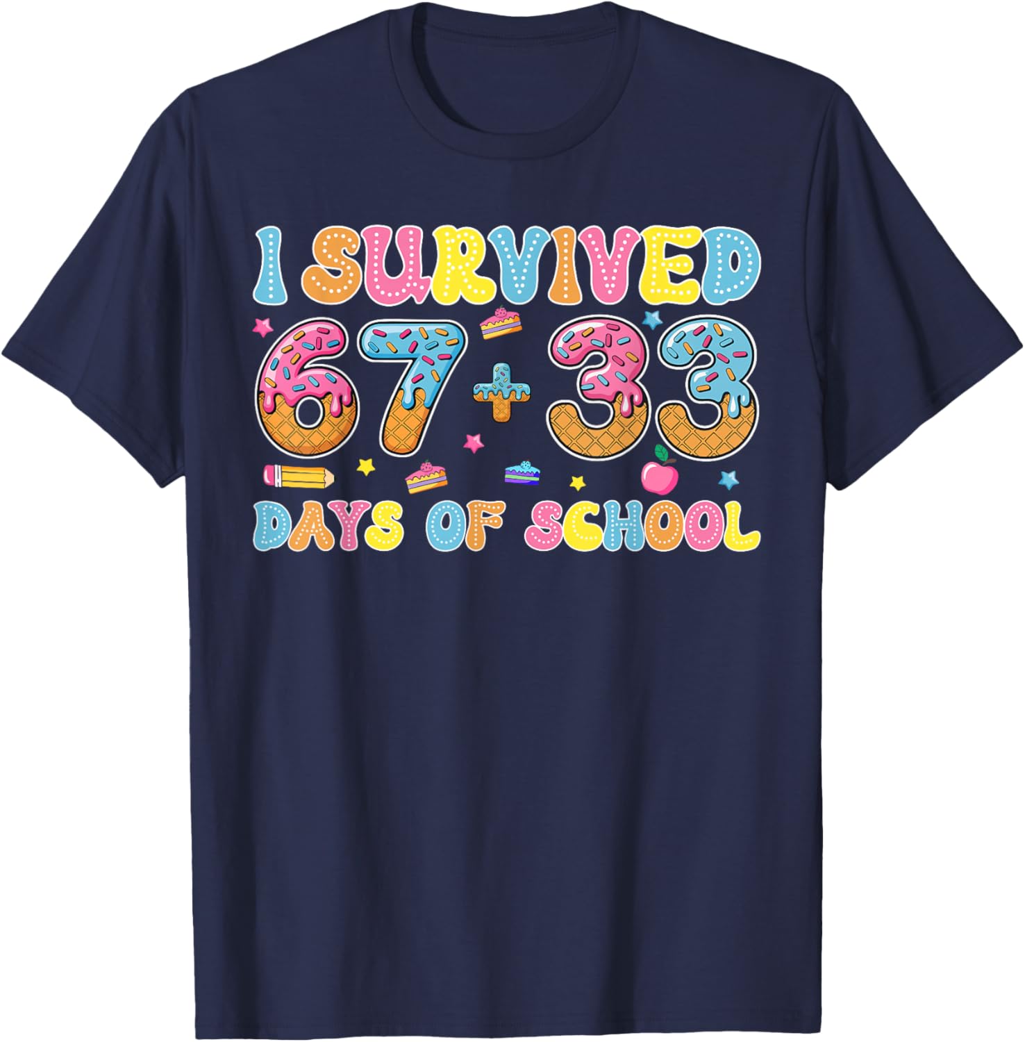 I Survived 67 + 33 Days of School Kids 100th Days of School T-Shirt - T-Shirt | Navy