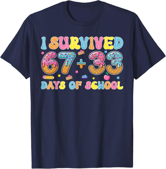 I Survived 67 + 33 Days of School Kids 100th Days of School T-Shirt - T-Shirt | Navy
