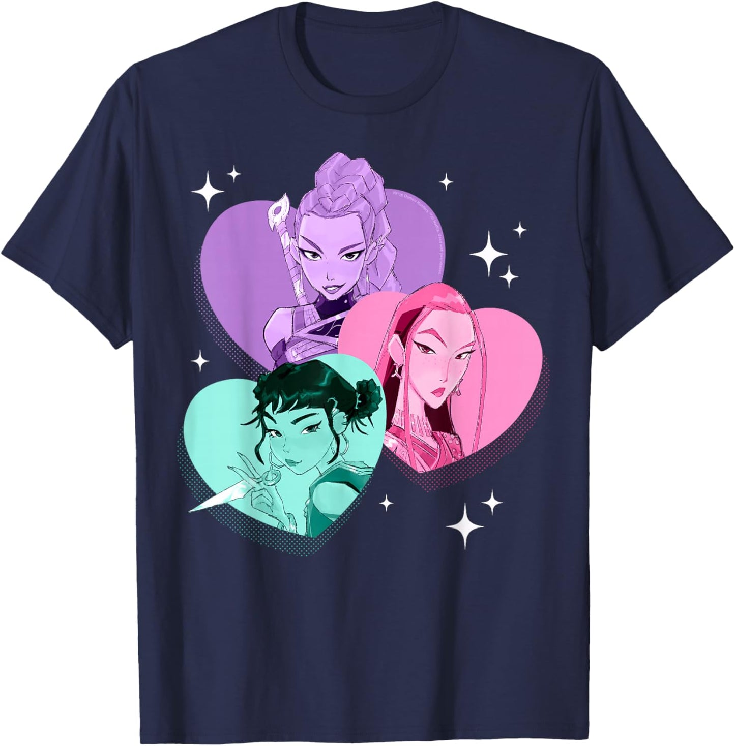 Kpop Demon Hunters Huntrix Heart Frame Zoey Rumi and Mira T-Shirt - T-Shirt | Navy