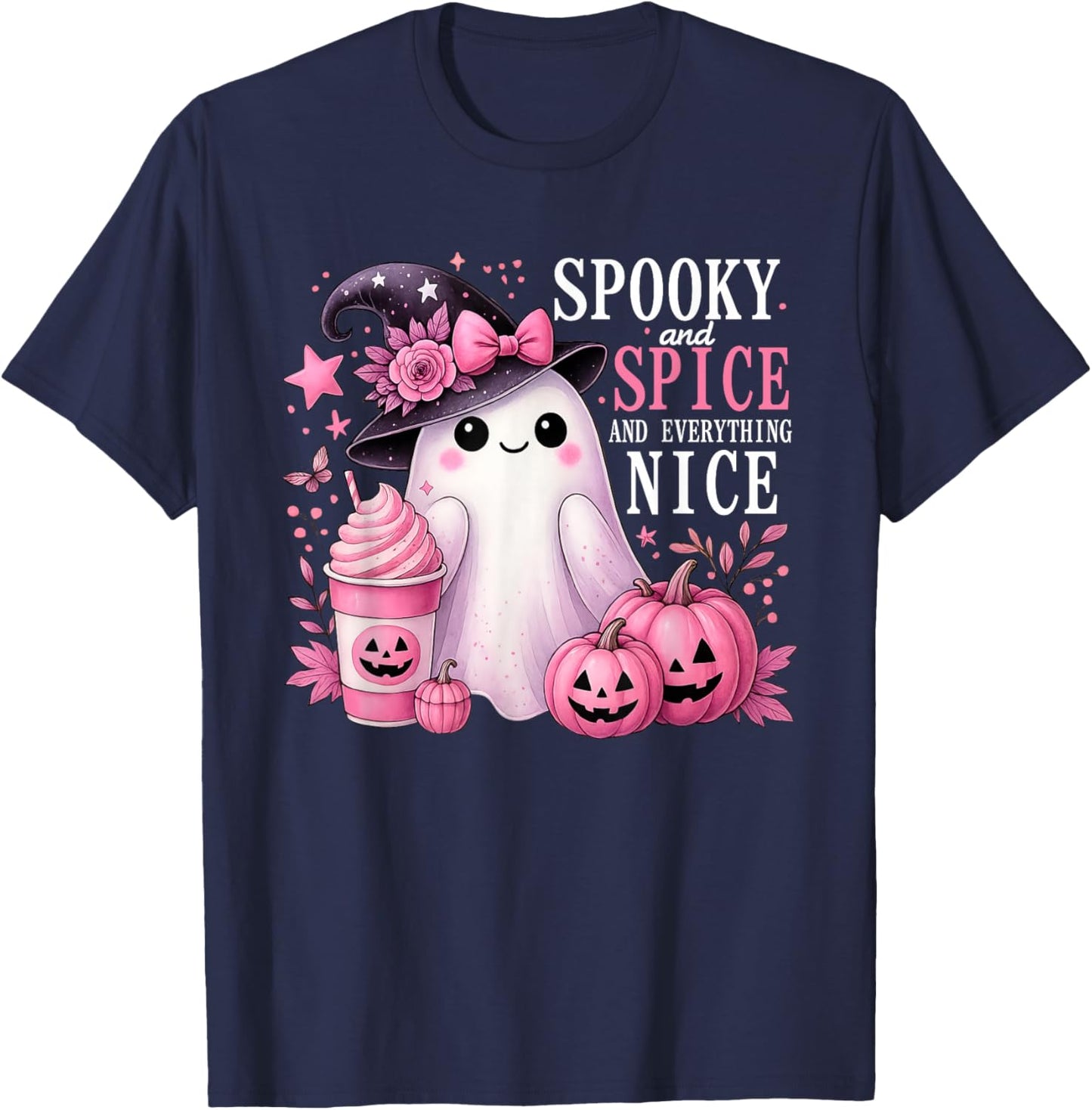 Spooky and Spice and Everything Nice Halloween Pink T-Shirt - T-Shirt | Navy