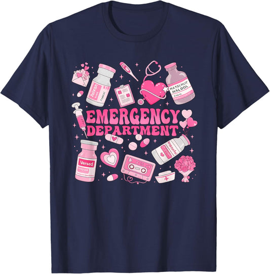 Emergency Department Valentines Shirt Funny ER Nurse Doctor T-Shirt - T-Shirt | Navy