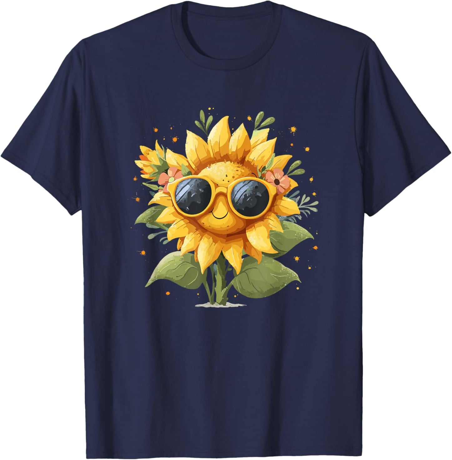 Smiling Sunflower with Sunglasses Cute Summer Bloom T-Shirt - T-Shirt | Navy
