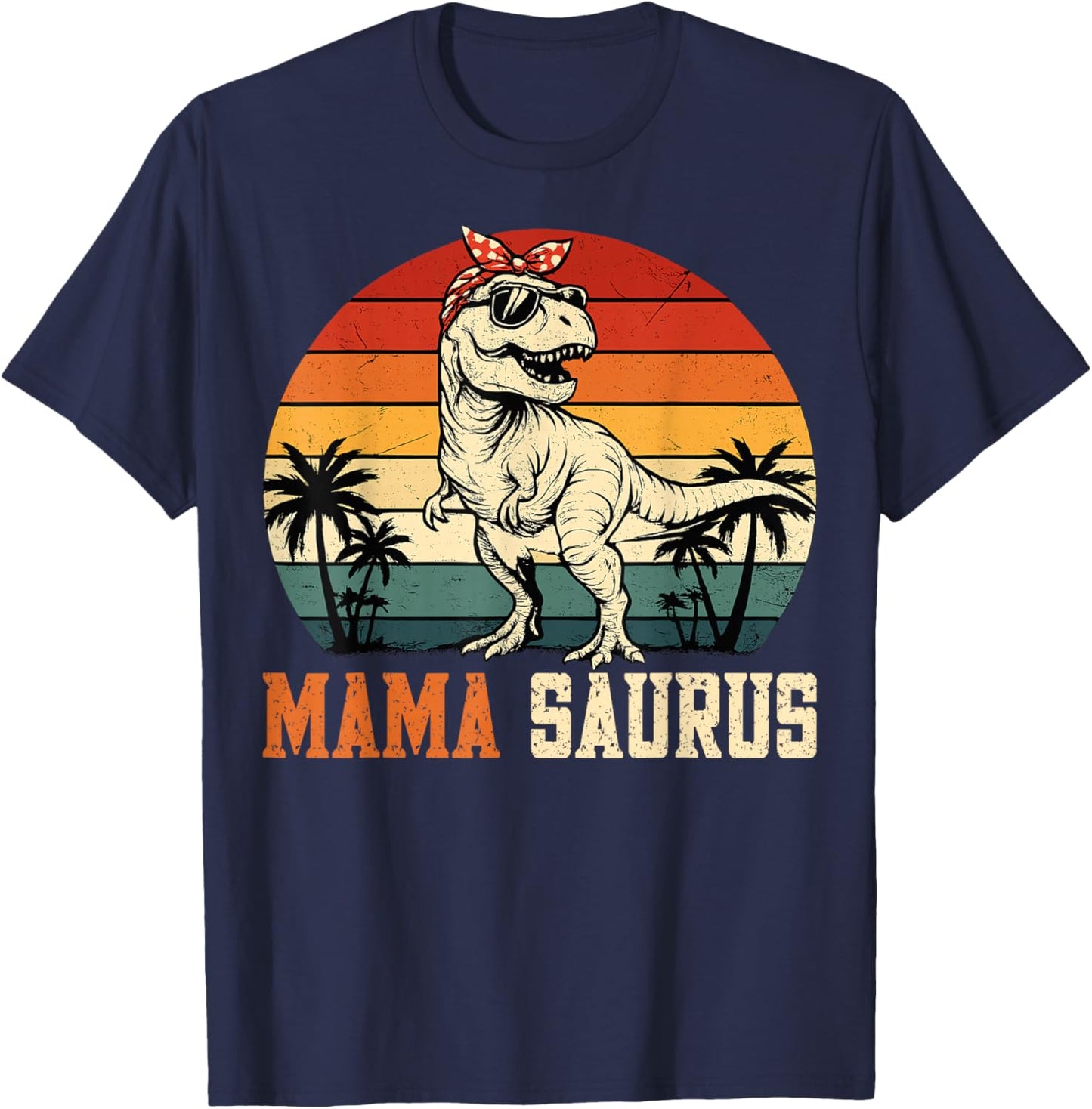 Retro Mama Saurus Funny T-Rex Dinosaur Lover Mom T-Shirt - T-Shirt | Navy