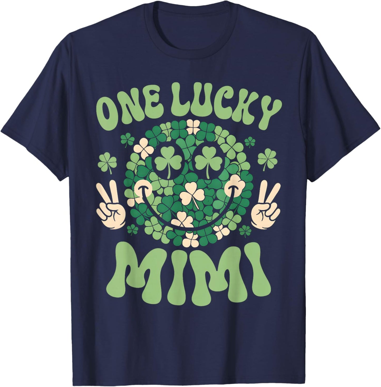 St Patricks Day Family Matching Groovy Retro One Lucky Mimi T-Shirt - T-Shirt | Navy