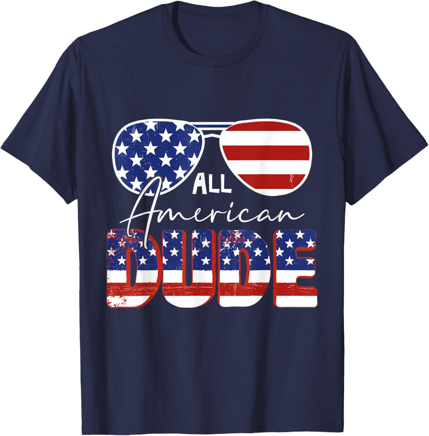 All American Dude 4th of July Patriotic Boys Kids Sunglasses T-Shirt - T-Shirt | Navy
