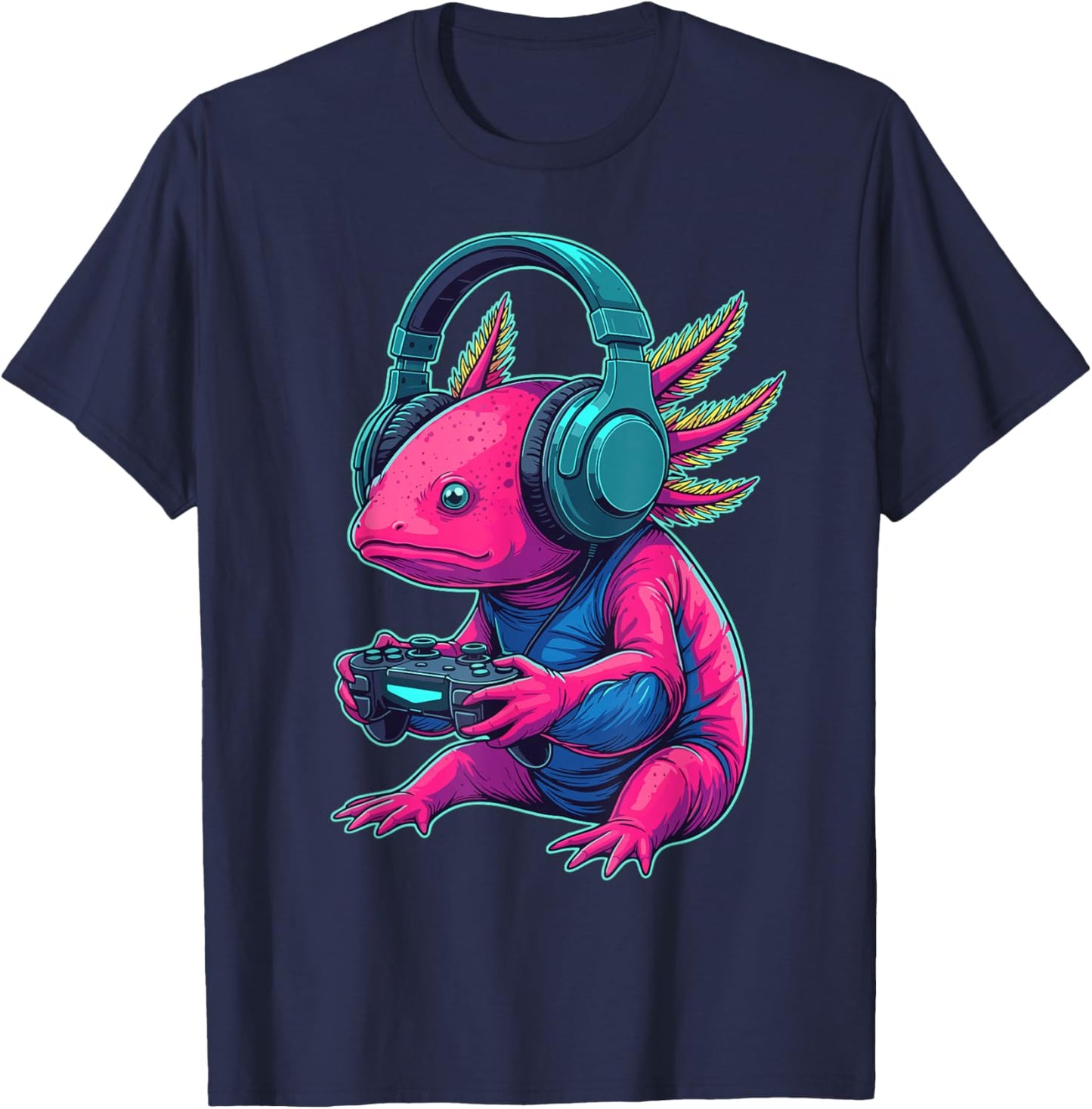 Funny Video Gaming Axolotl Gamer T-Shirt - T-Shirt | Navy