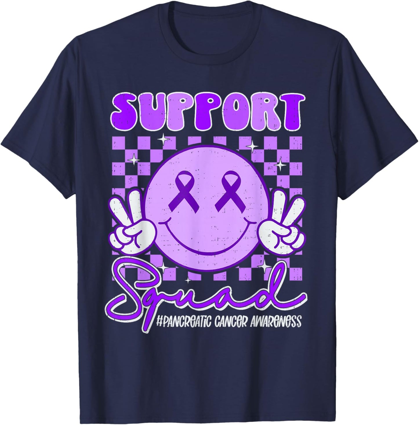 Support Pancreatic Cancer Awareness Ribbon Purple Girl Kids T-Shirt - T-Shirt | Navy