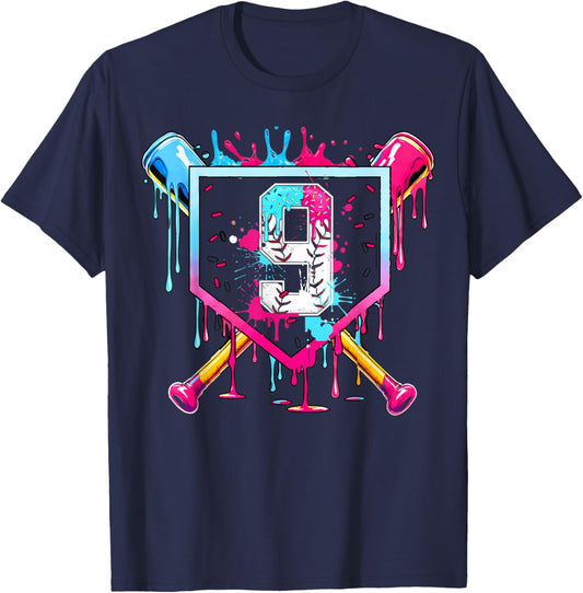 9th Birthday Boys Baseball Ice Cream Drip Boys Baseball T-Shirt - T-Shirt | Navy