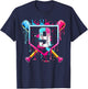 9th Birthday Boys Baseball Ice Cream Drip Boys Baseball T-Shirt - T-Shirt | Navy