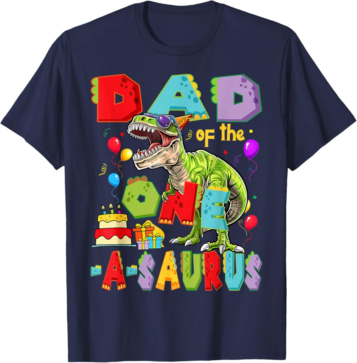 Dad of The One-A-Saurus 1st Birthday Boy Dinosaur Lover T-Shirt - T-Shirt | Navy