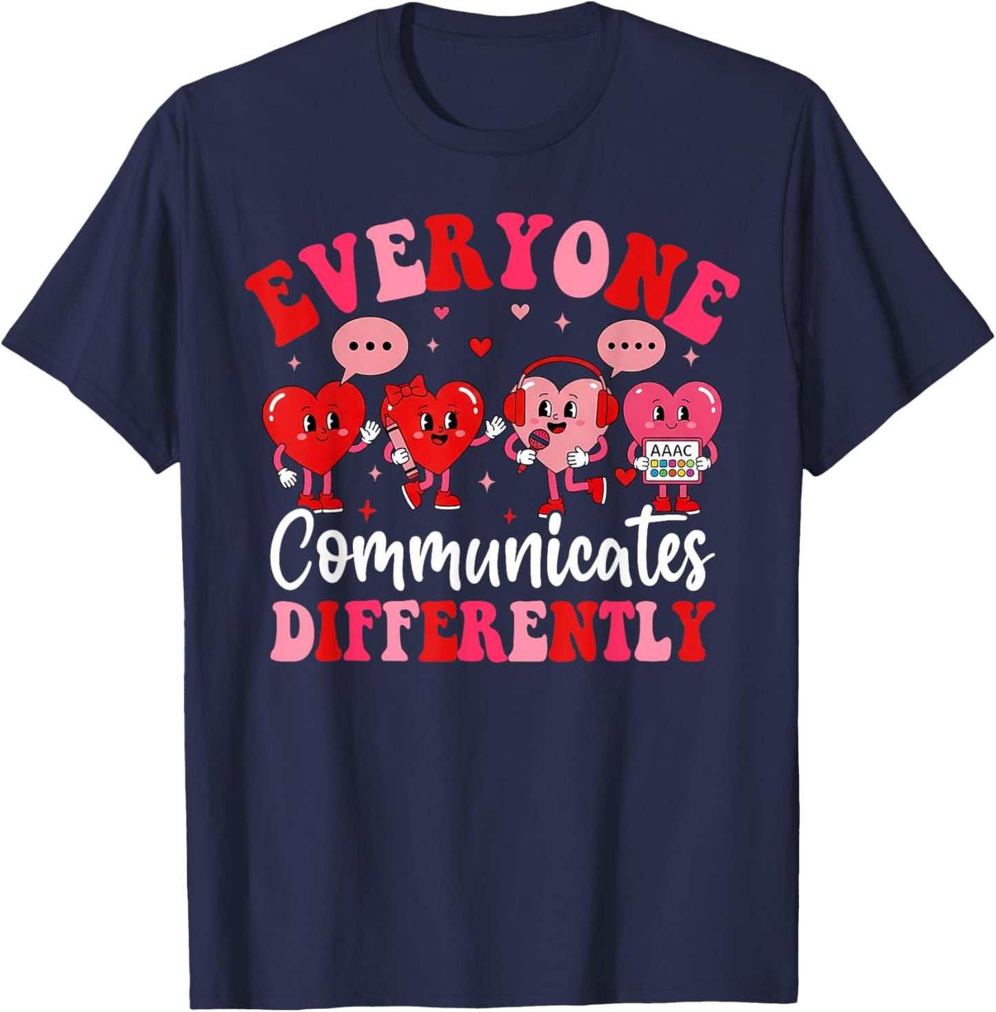 Speech Therapy SLP Communication Valentines Autism T-Shirt - T-Shirt | Navy