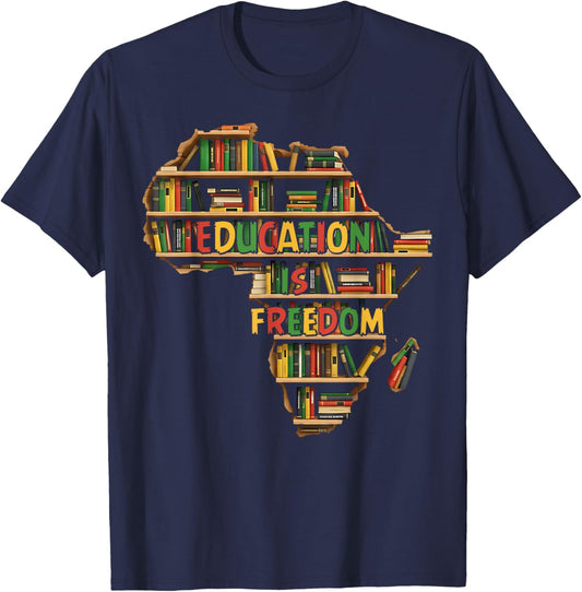 Education is Freedom Black History Month Africa Book Shelf T-Shirt - T-Shirt | Navy