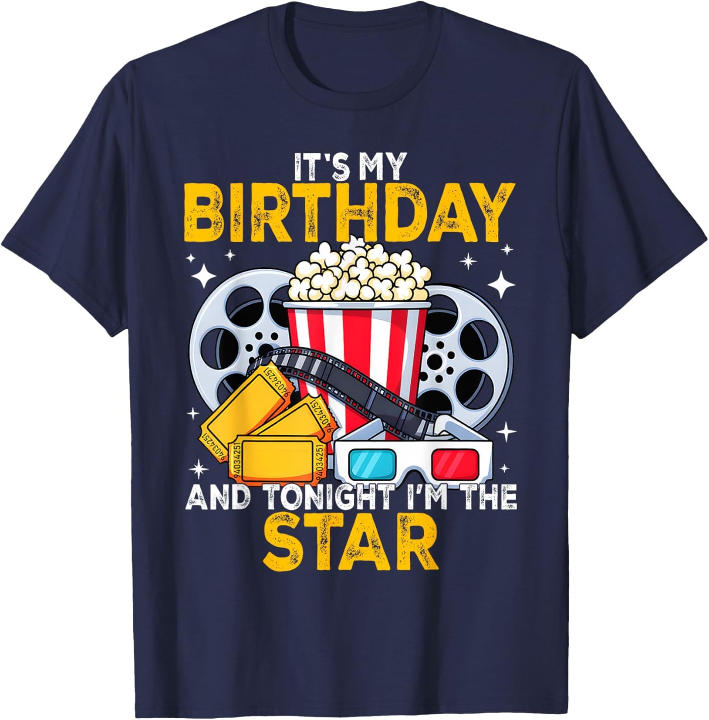 Birthday Party Theme Family Movie Night Boys Girls T-Shirt - T-Shirt | Navy