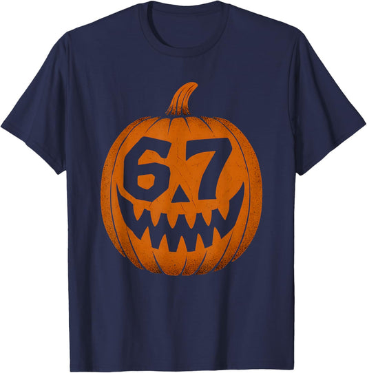 67 Meme Halloween Pumpkin 6 7 Brainrot Six Seven Teen Boys T-Shirt - T-Shirt | Navy